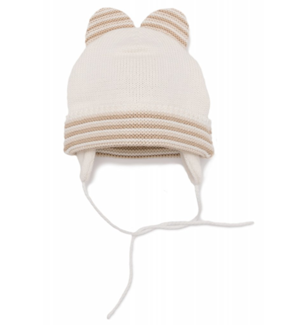dojčenská pletená čiapka na šnúrky